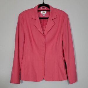 Vintage Talbots Linen Blend Blazer Jacket Size 8 Pink Button Up Womens Business